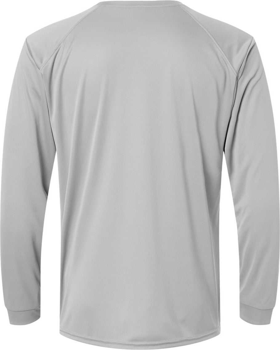Rear View of Medium Grey Long Islander Performance Long Sleeve T-Shirt - 210