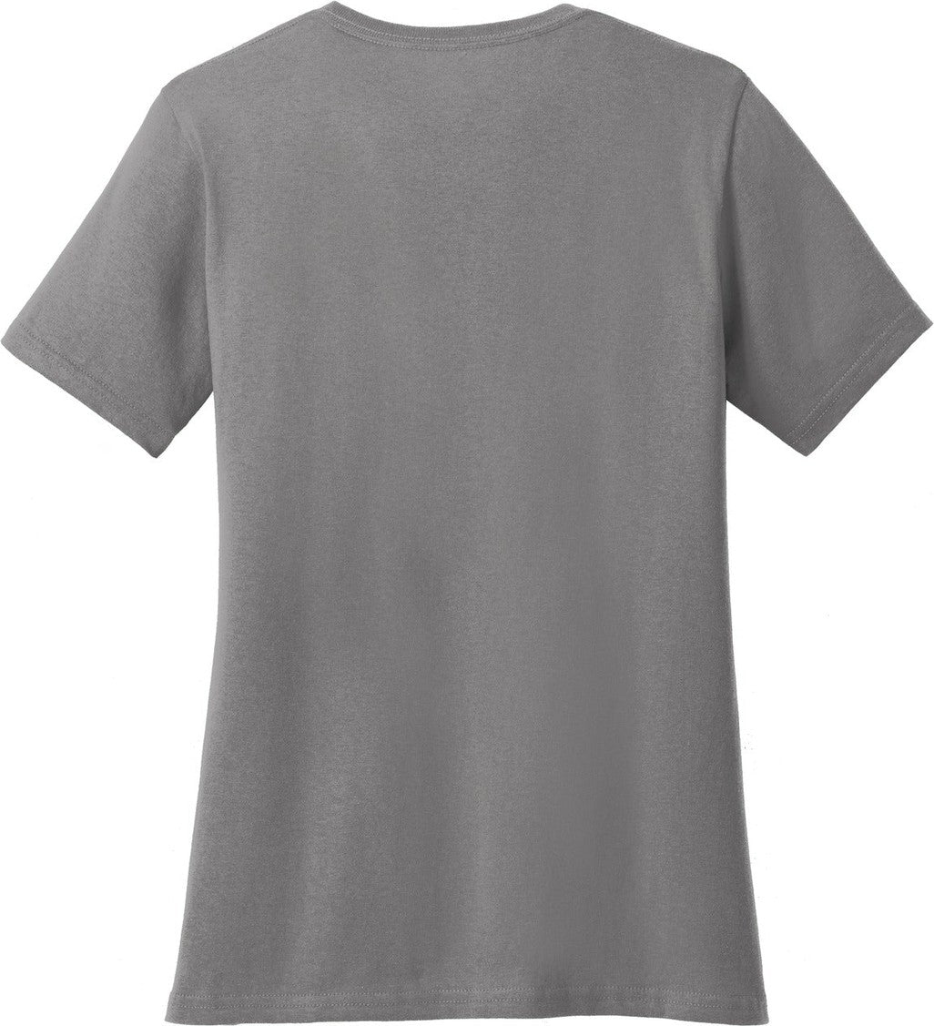 Rear View of Medium Grey Port & Co Women's Core Cotton V-Neck Tee. LPC54V