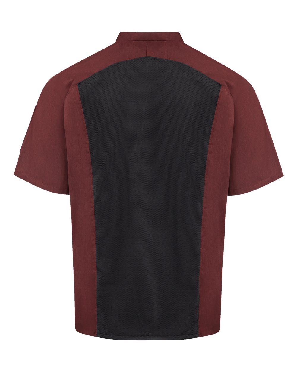 Rear View of Merlot Heather/ Black Mesh Airflow Raglan Chef Coat - 052M