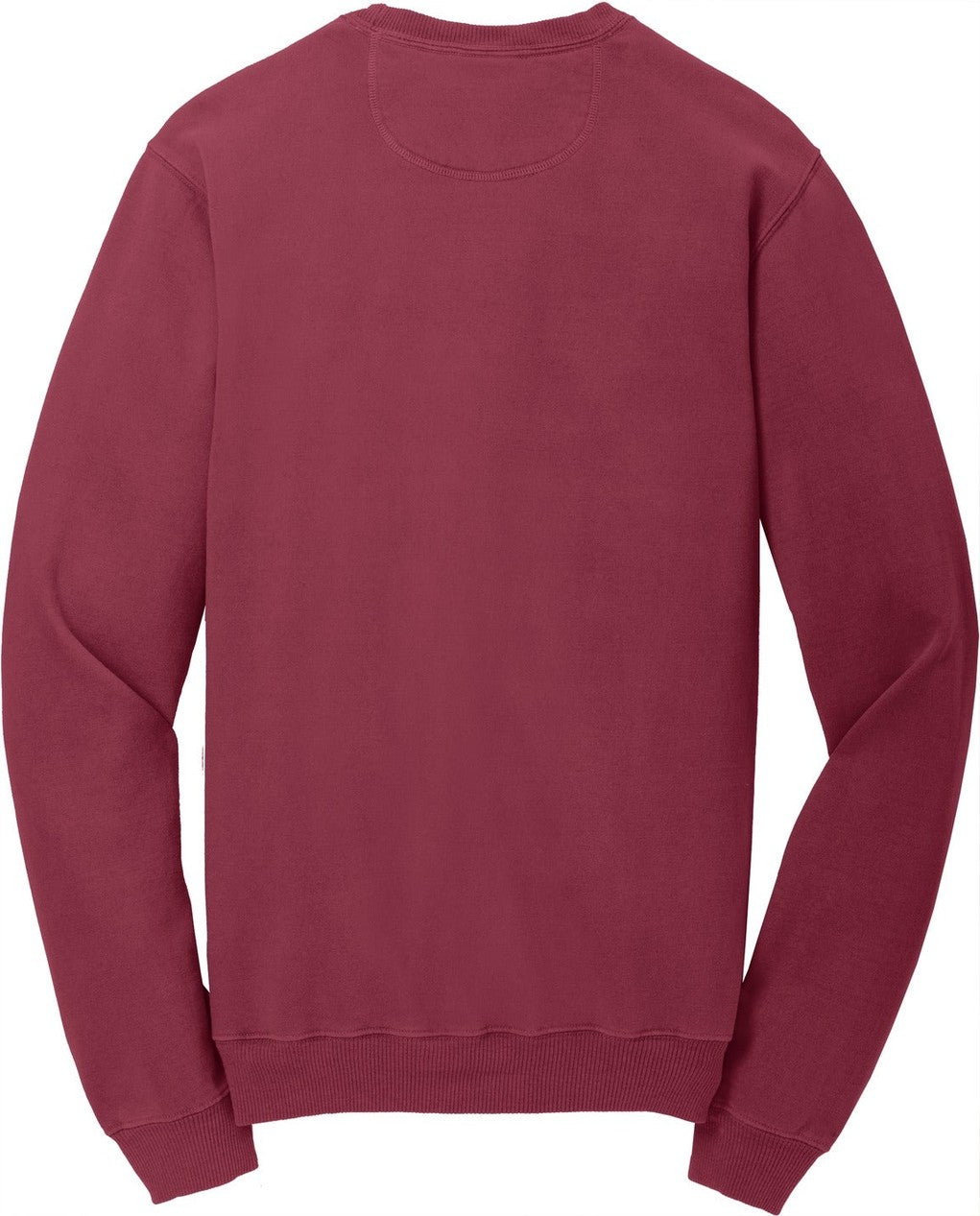 Front View of Merlot Port & Co Beach Wash Garment-Dyed Crewneck Sweatshirt PC098
