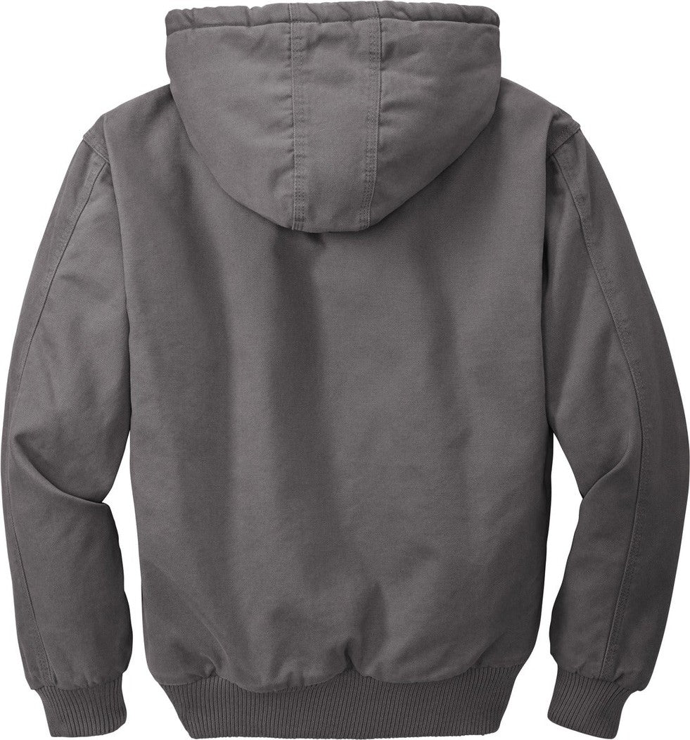 Rear View of Metal Grey CornerStone Washed Duck Cloth Insulated Hooded Work Jacket. CSJ41