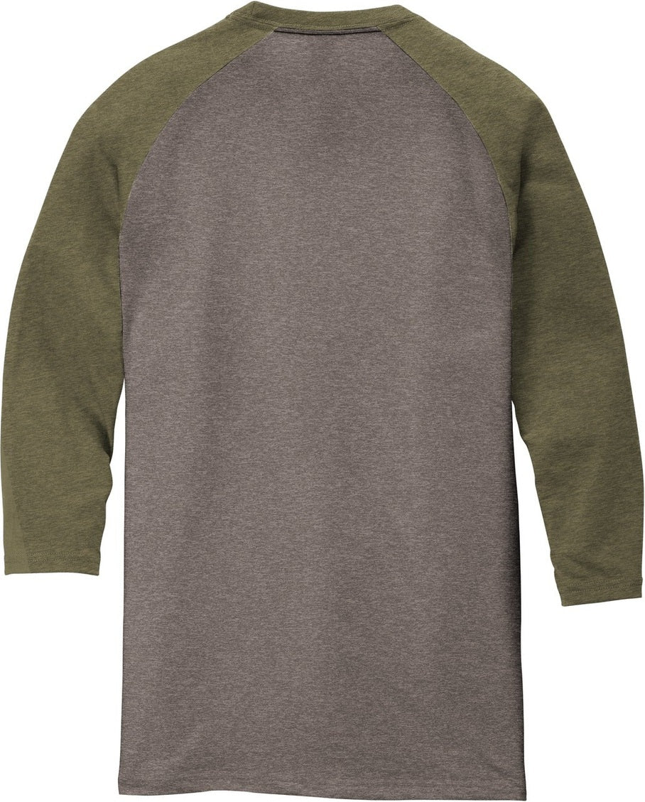 Front View of Mil Gn Fr/Gy F District Perfect Tri 3/4-Sleeve Raglan. DM136