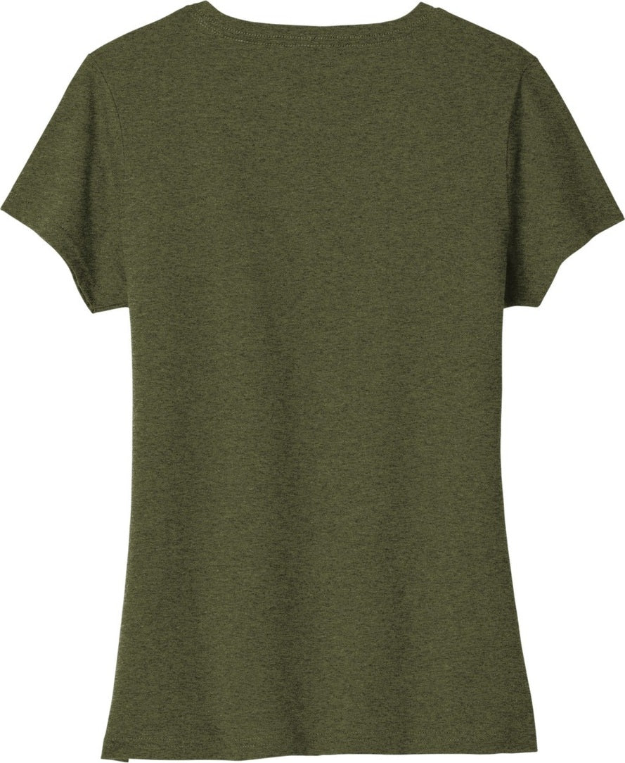 Rear View of MilGrnHtr Port & Co Women's Tri-Blend V-Neck Tee. LPC330V