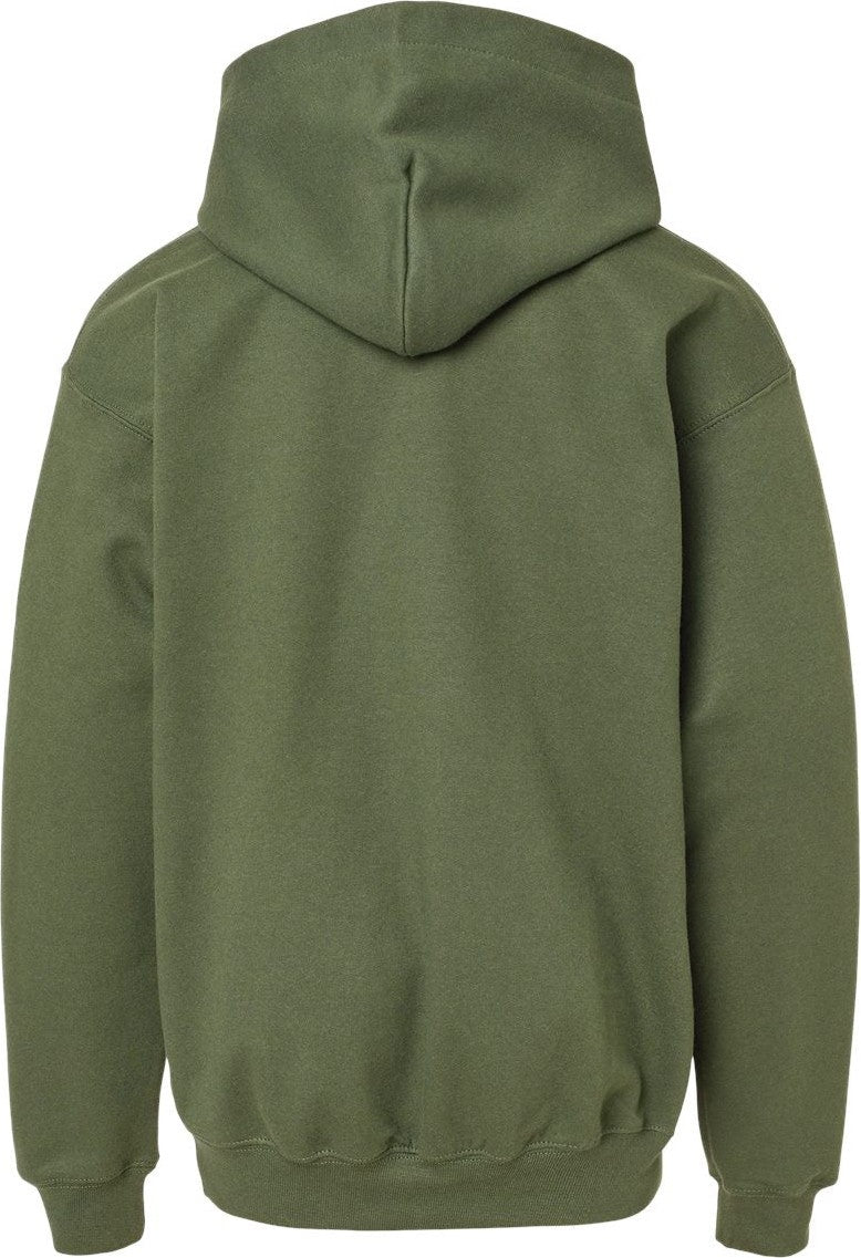 Front View of Military Green Softstyle® Youth Midweight Hooded Sweatshirt - SF500B
