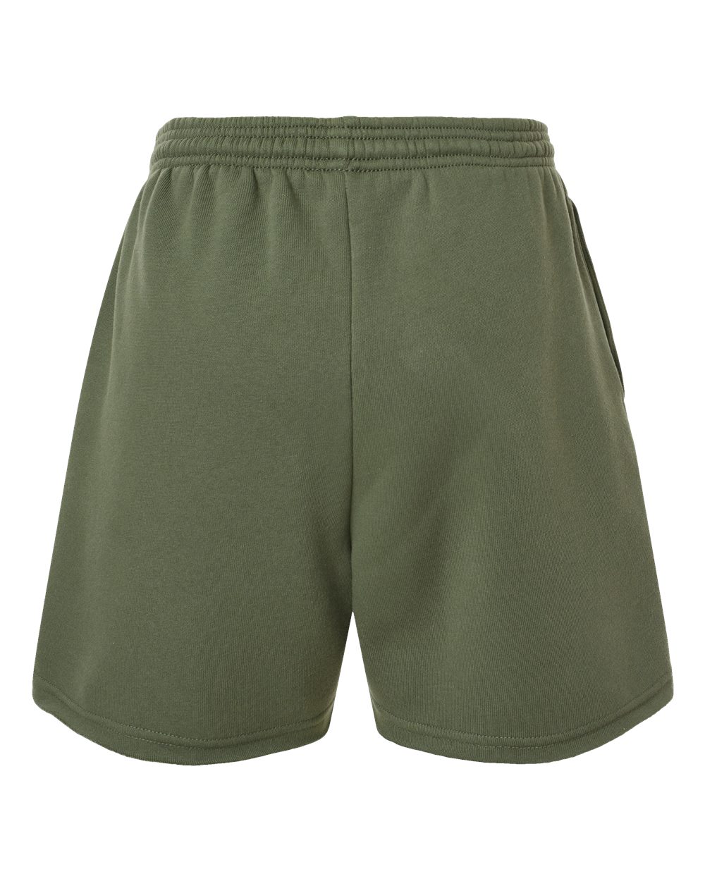 Rear View of Military Green Women&#39;s Cutoff Fleece Shorts - 3787