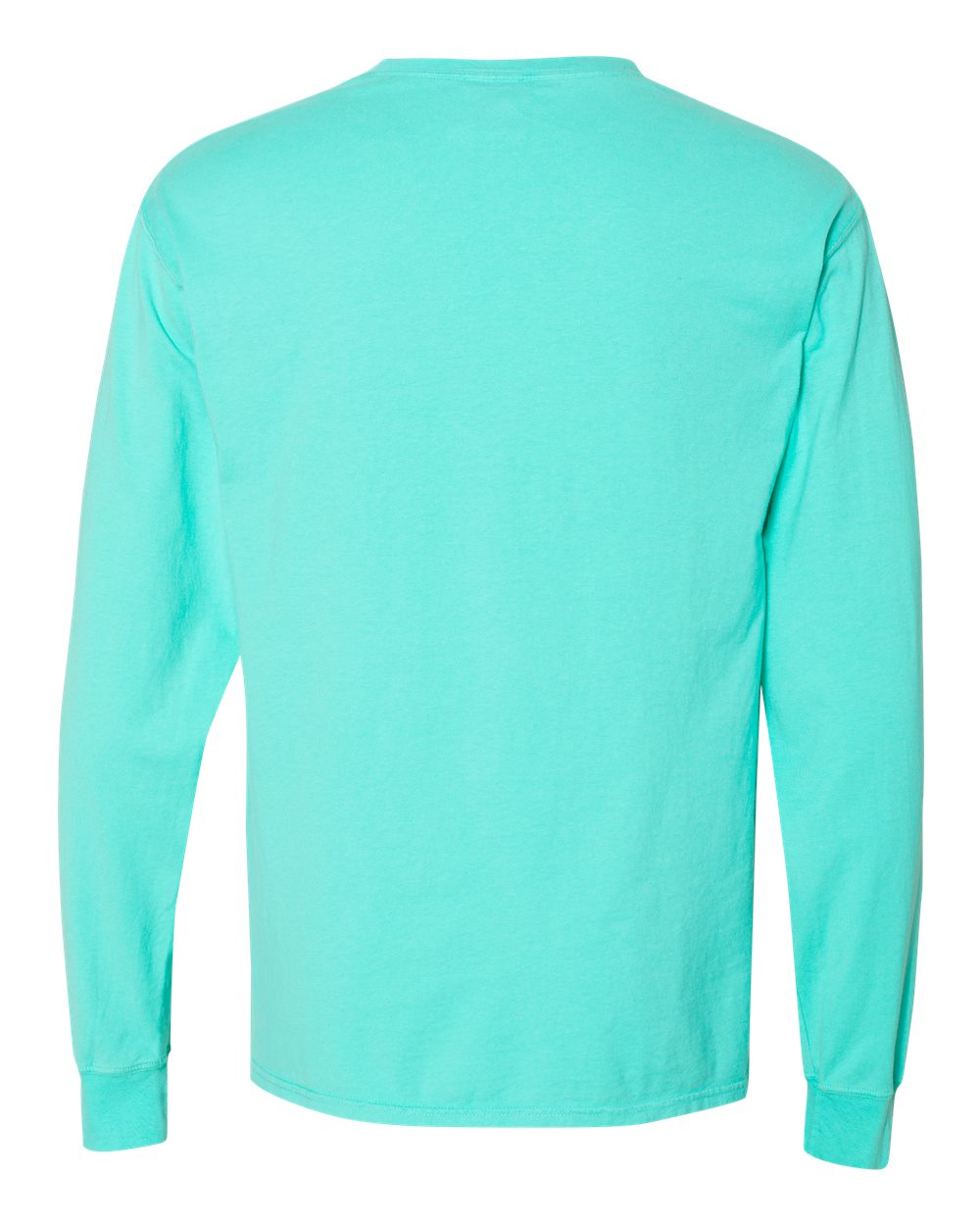 Front View of Mint Garment-Dyed Long Sleeve T-Shirt With a Pocket - GDH250