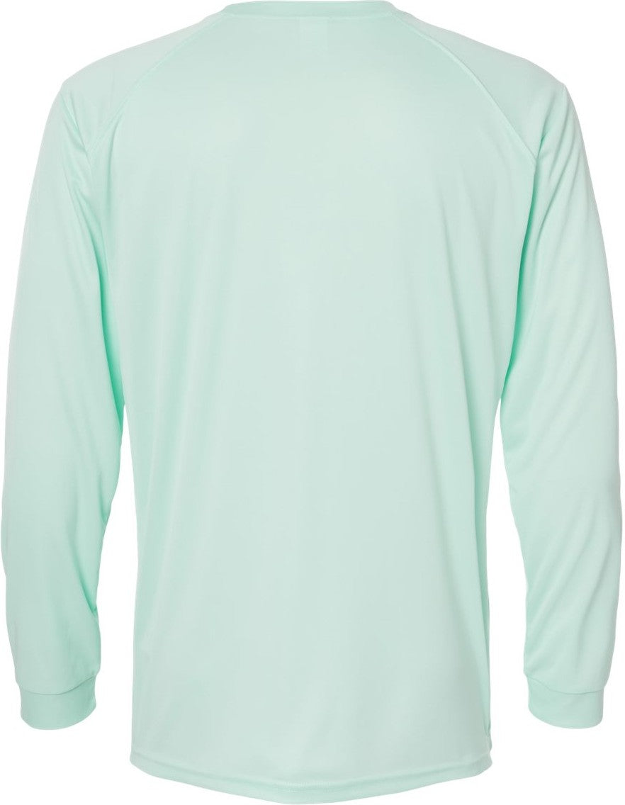 Rear View of Mint Green Long Islander Performance Long Sleeve T-Shirt - 210