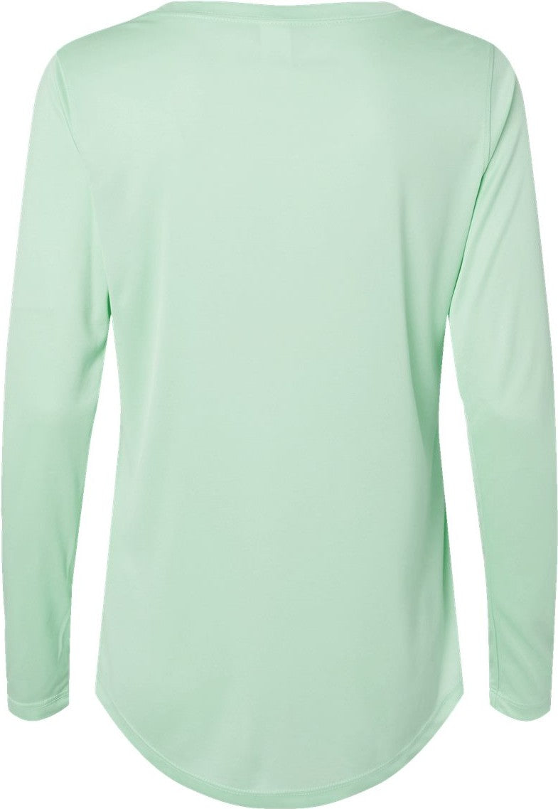 Rear View of Mint Green Women's Long Islander Performance Long Sleeve T-Shirt - 214