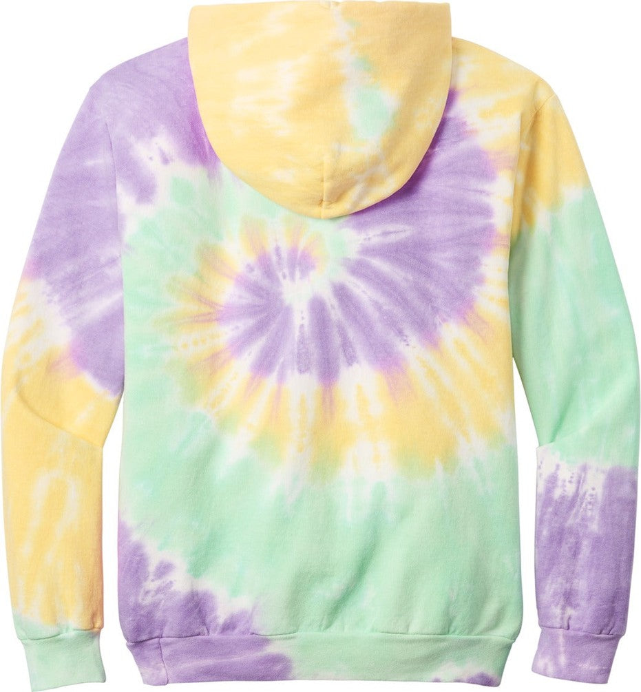 Front View of MintRnbw Port & Co Tie-Dye Pullover Hooded Sweatshirt. PC146