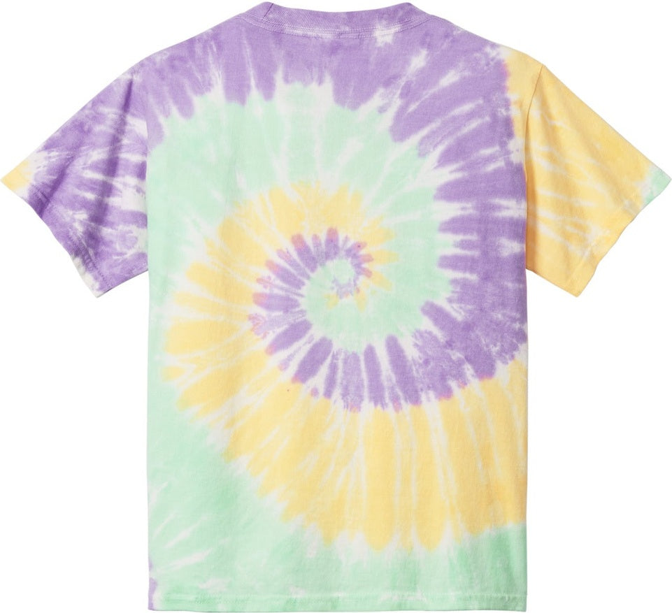 Rear View of MintRnbw Port & Co Youth Tie-Dye Tee. PC147Y