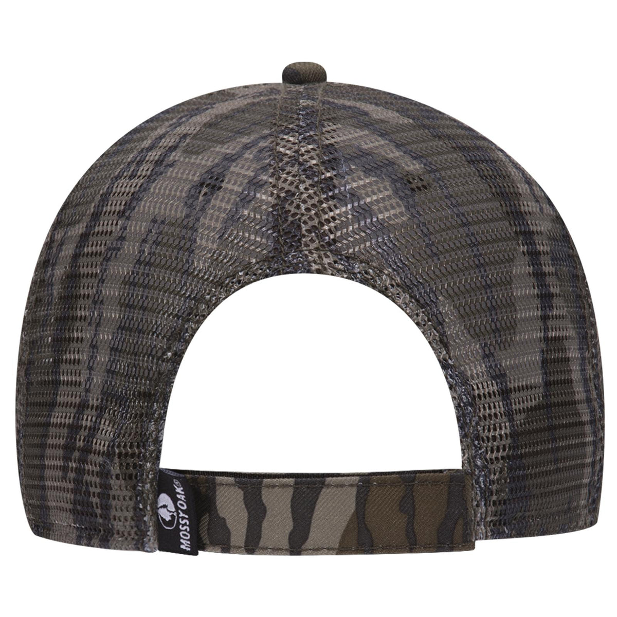 Rear View of MO11 - Bottomland OTTO CAP Mossy Oak Camouflage Superior Polyester Twill 6 Panel Low Profile Mesh Back Trucker Hat