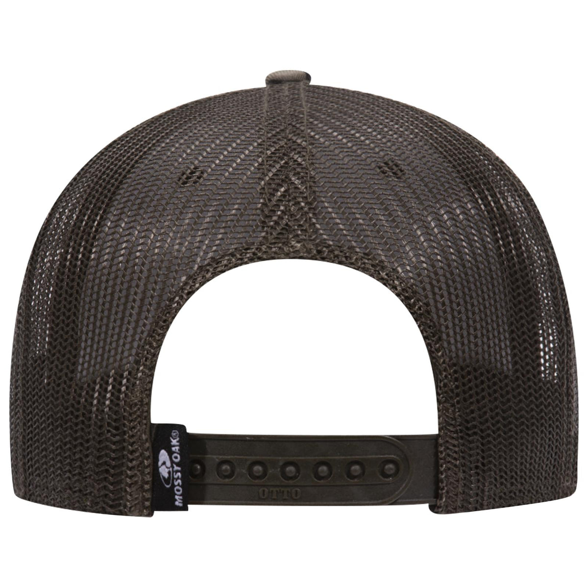 Rear View of MO1146 - Bottomland/Dk.Ol. Grn OTTO CAP Mossy Oak Camouflage 6 Panel Low Profile Mesh Back Trucker Hat
