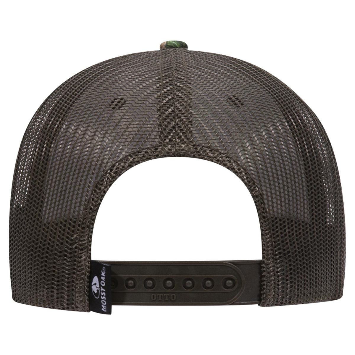 Rear View of MO346 - Obsession/Dk.Ol.Grn OTTO CAP Mossy Oak Camouflage 6 Panel Low Profile Mesh Back Trucker Hat
