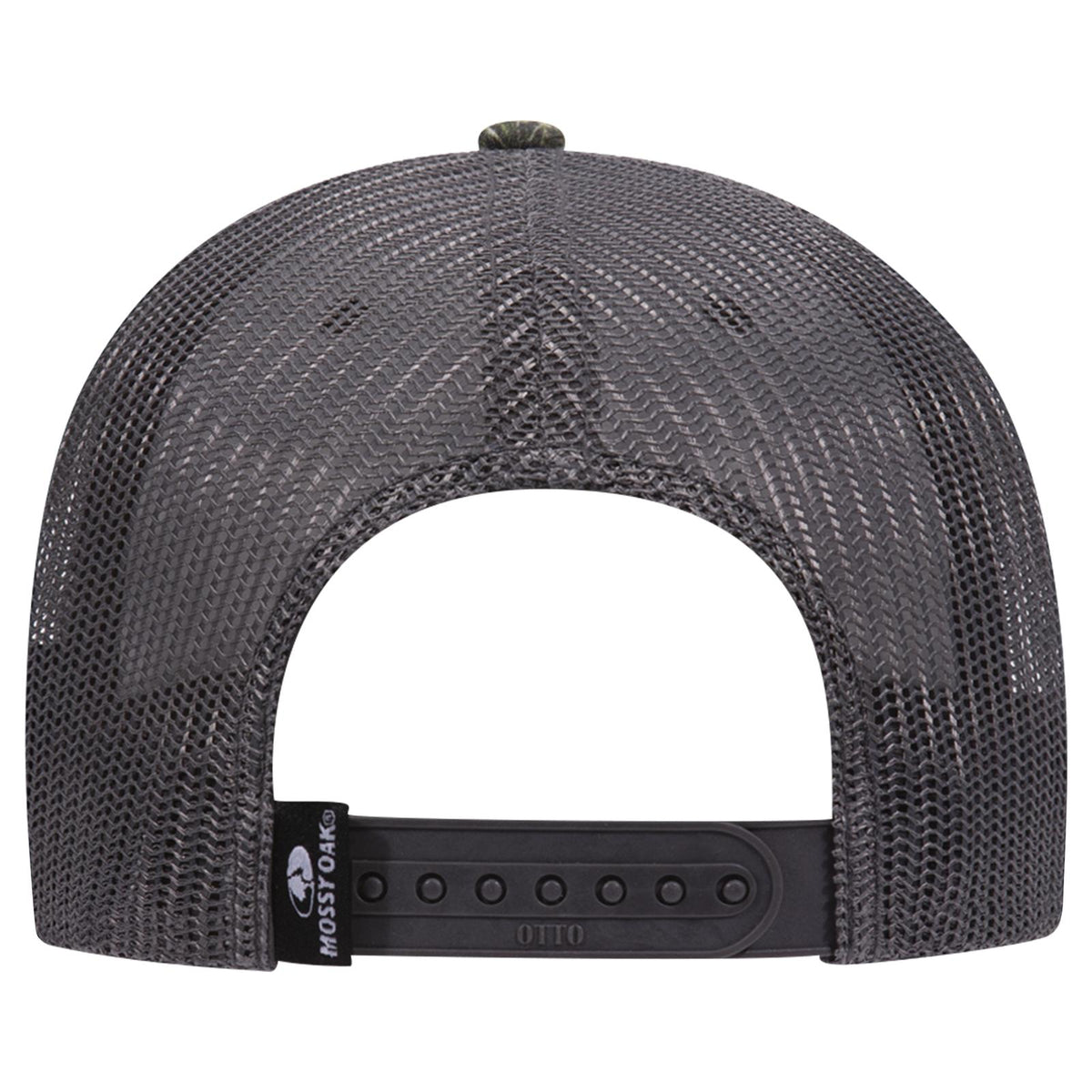 Rear View of MO525 - Mountain Country Range/Ch.Gry OTTO CAP Mossy Oak Camouflage 6 Panel Low Profile Mesh Back Trucker Hat