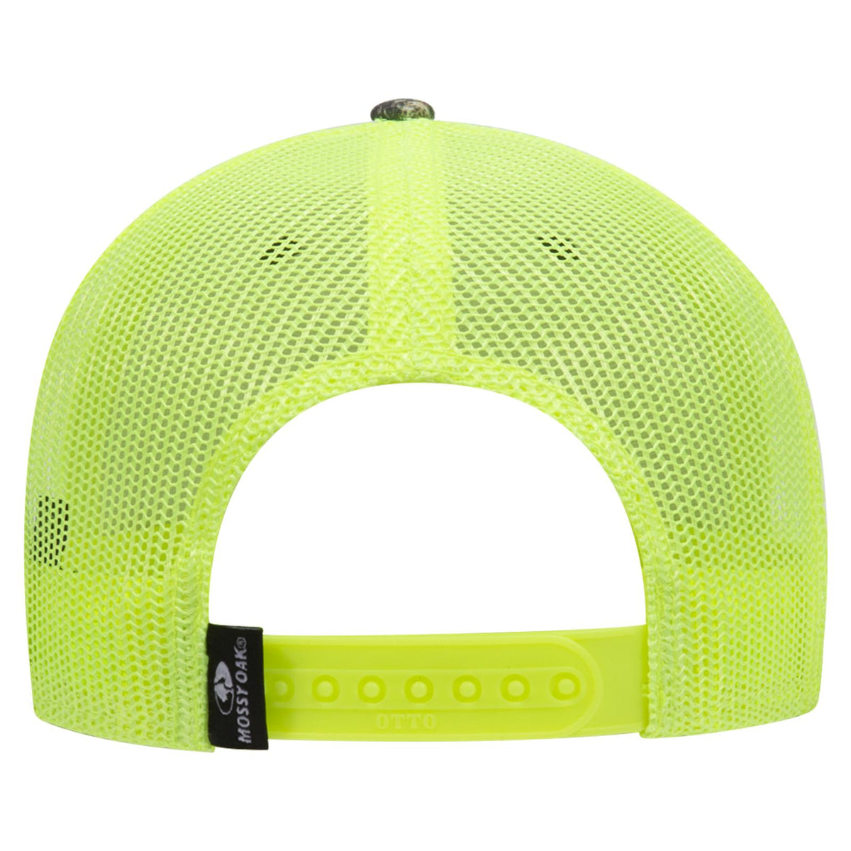 Rear View of MO540 - Mountain Country Range/N.Ylw OTTO CAP Mossy Oak Camouflage 6 Panel Low Profile Mesh Back Trucker Hat