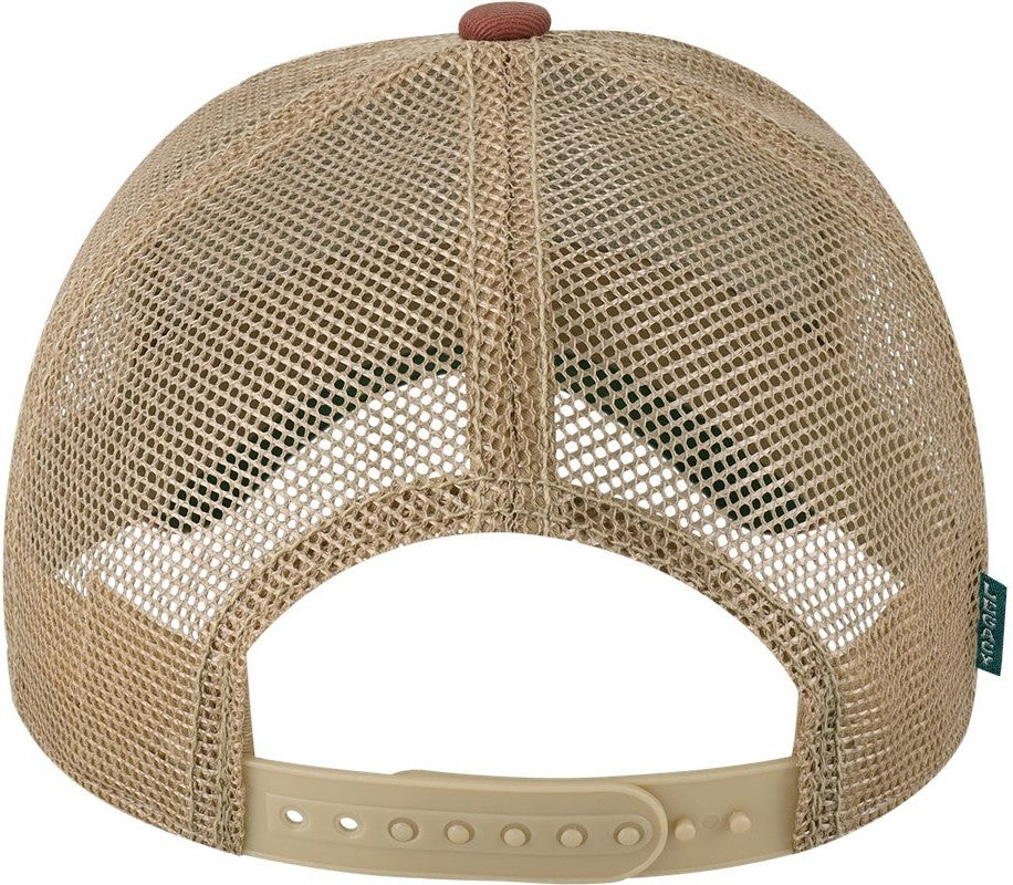 Front View of Mt Sunset/ Maroon/ Khaki Old Favorite Five-Panel Trucker Cap - OFAFP