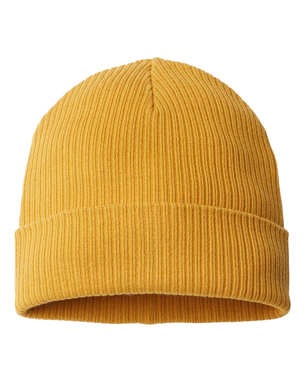 Rear View of Mustard Yellow Sustainable Cuffed Beanie - NELSON