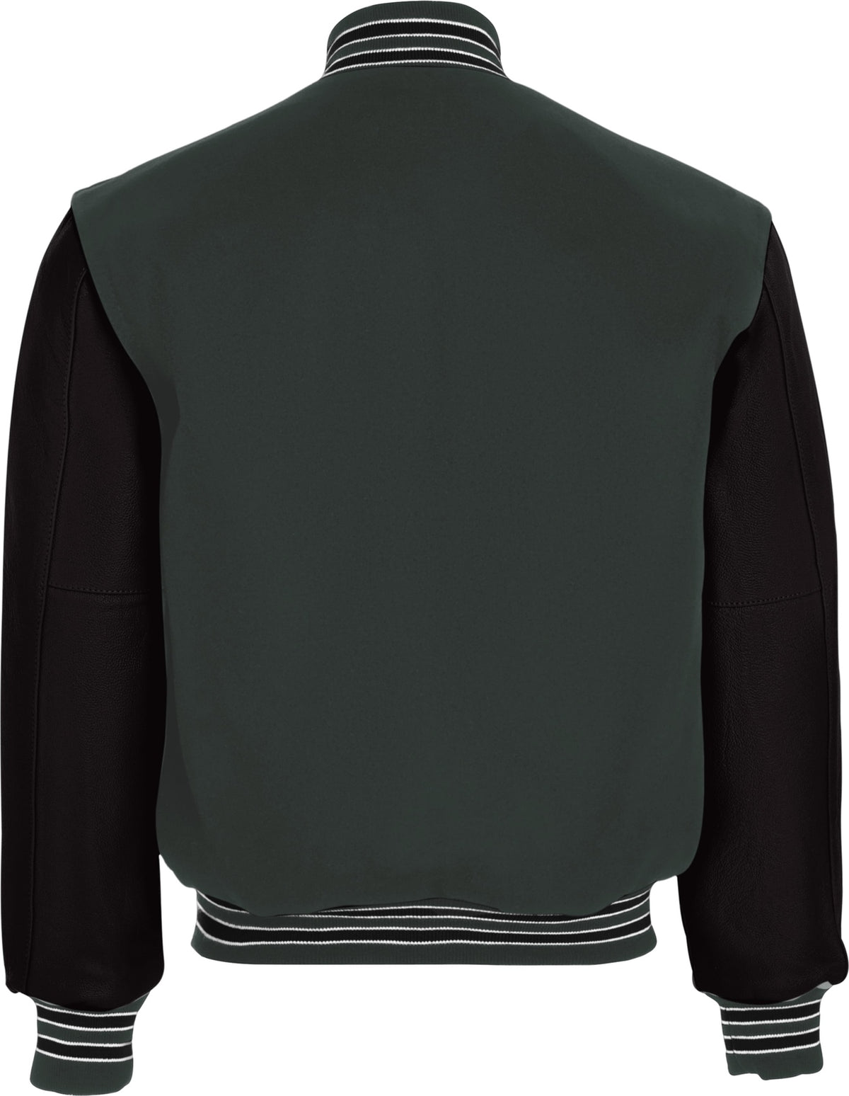 Rear View of MYRTLE/BLACK/WHITE VARSITY WOOL JACKET