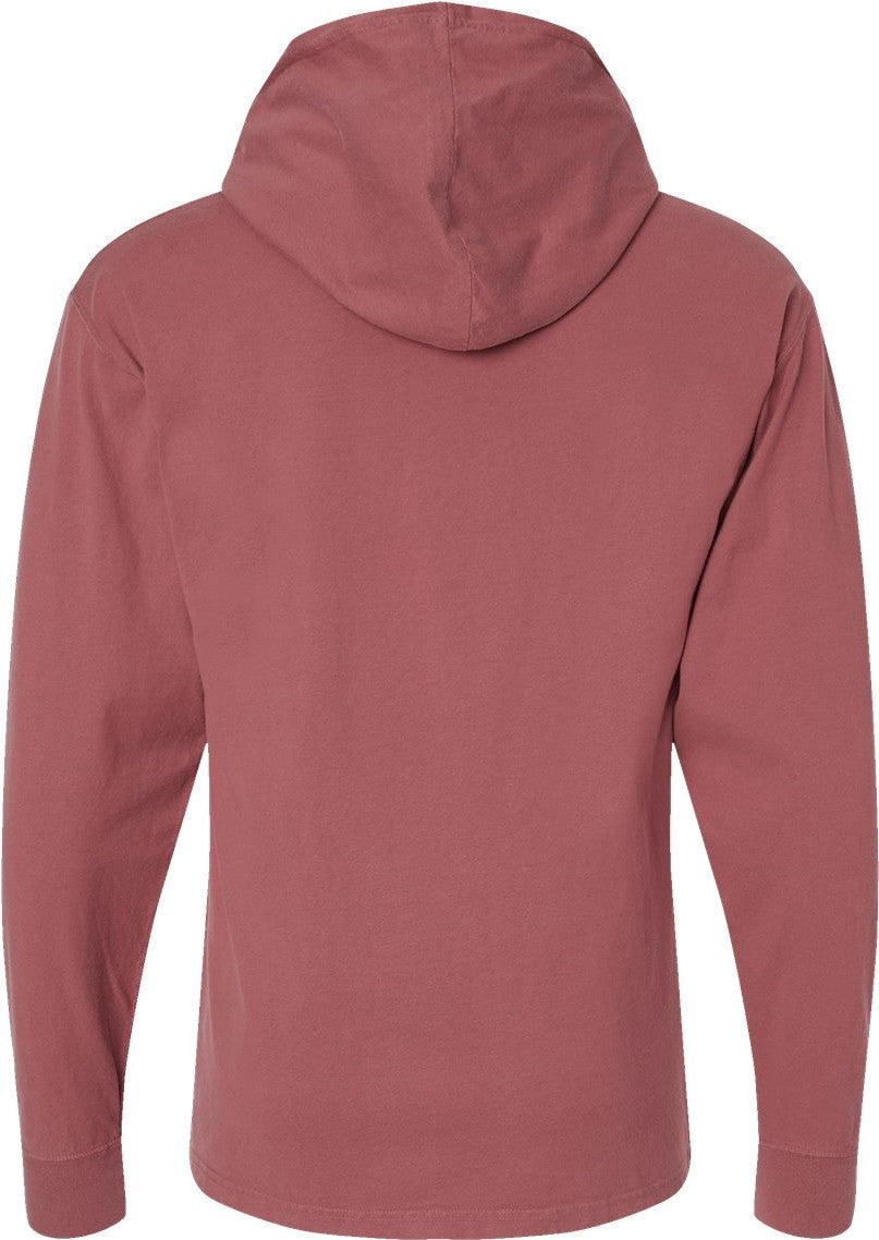 Front View of Nantucket Red Garment-Dyed Jersey Hooded Long Sleeve T-Shirt - GDH280