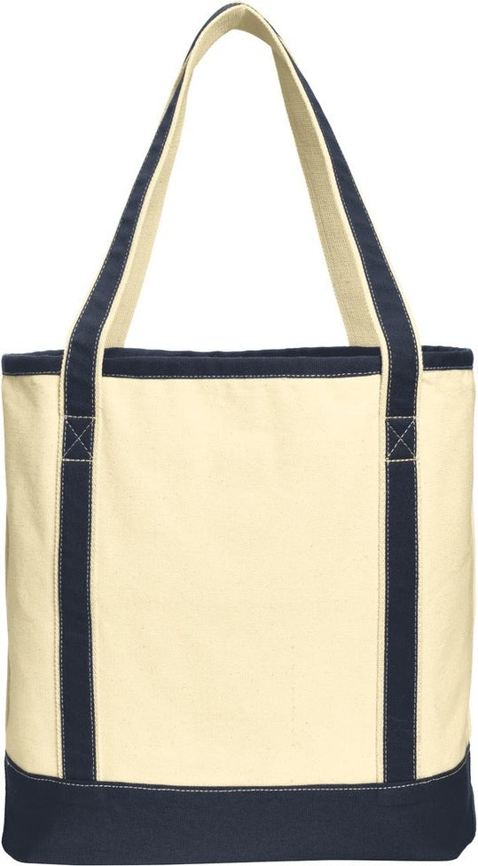 Rear View of Nat/Navy Port Authority Large Cotton Canvas Tote. BG413