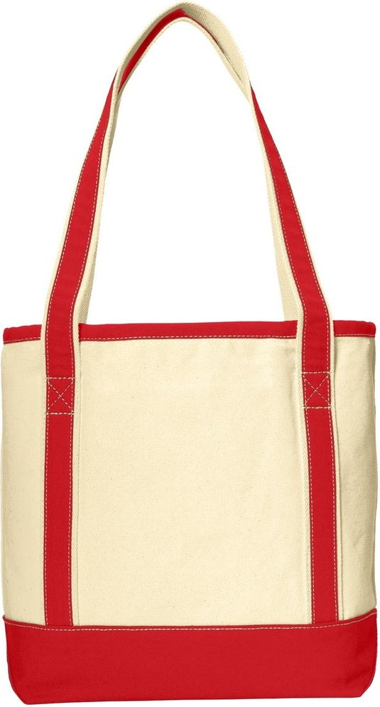 Rear View of Nat/Red Port Authority Medium Cotton Canvas Tote. BG412