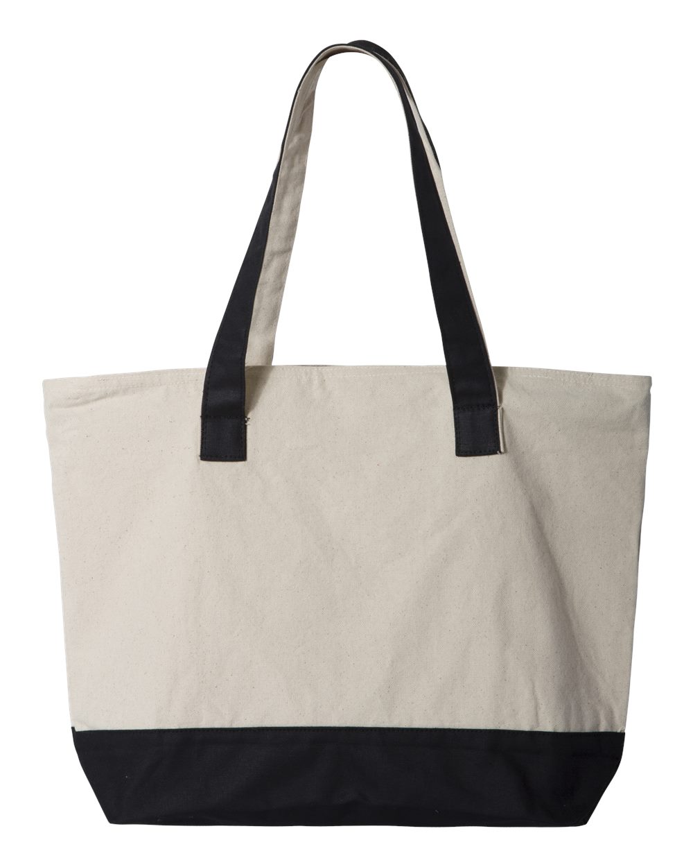 Front View of Natural/ Black 19L Zippered Tote - Q1300