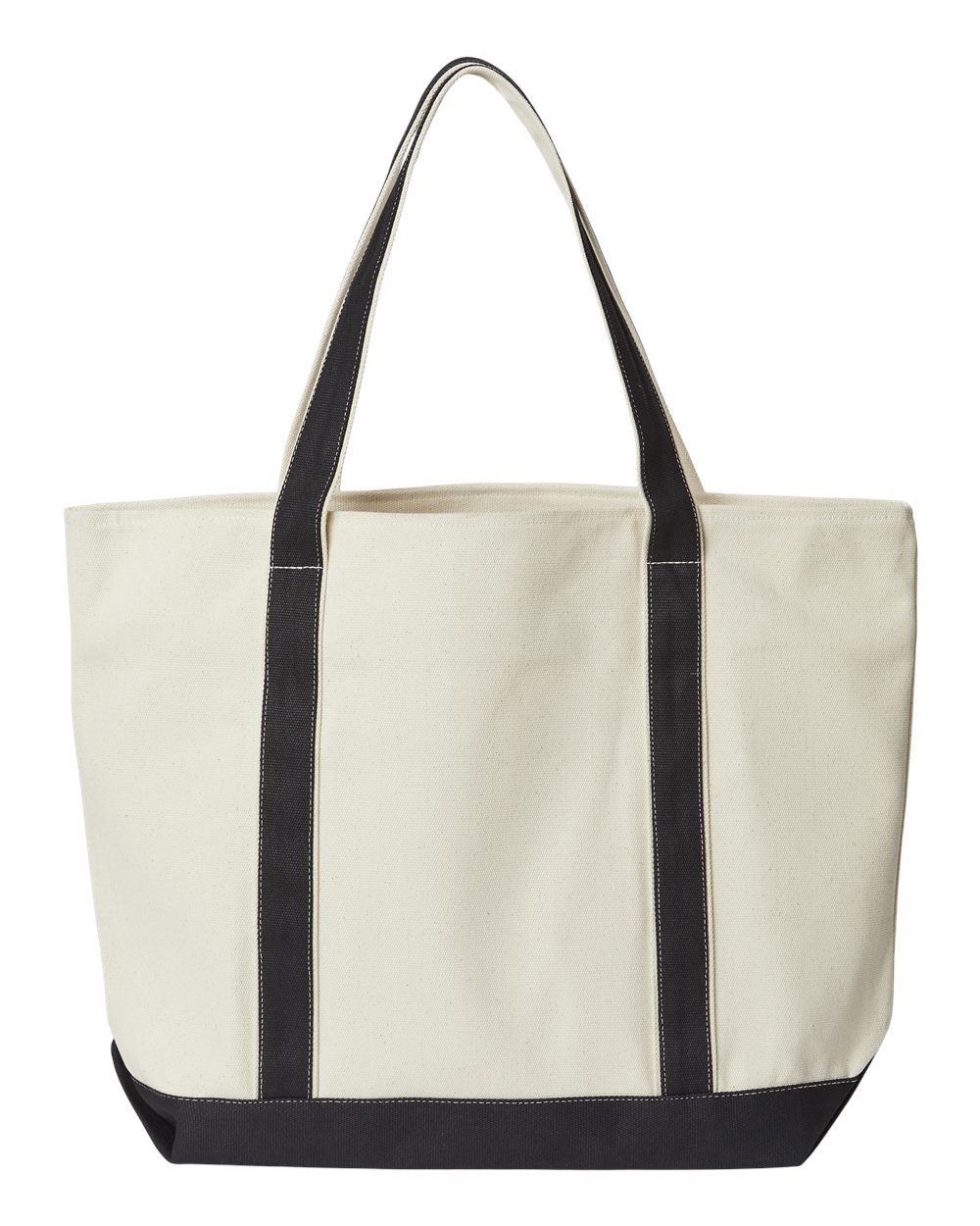 Front View of Natural/ Black XL Zippered Cotton Canvas Resort Tote - 8873