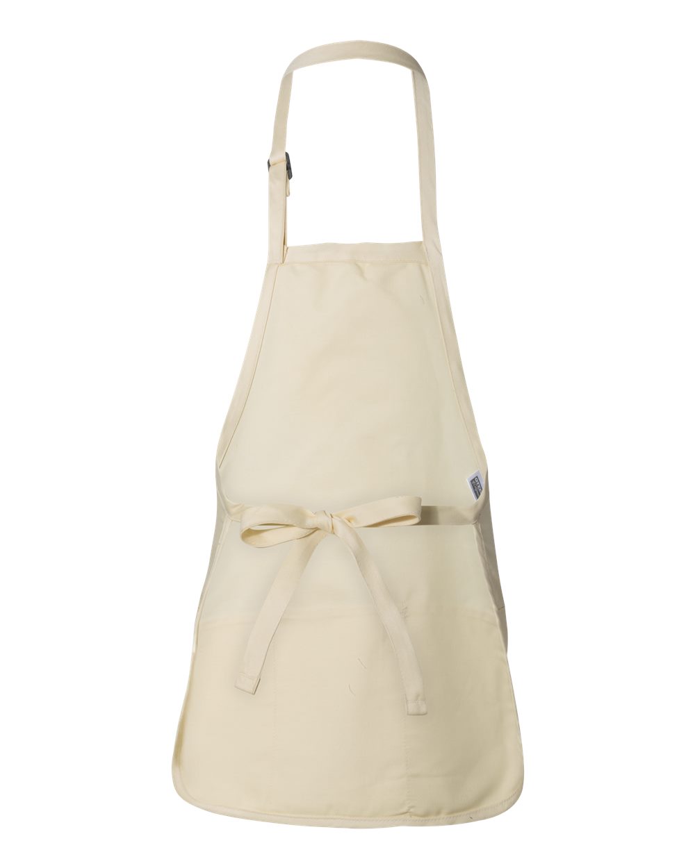 Front View of Natural Full-Length Apron with Pouch Pocket - Q4250