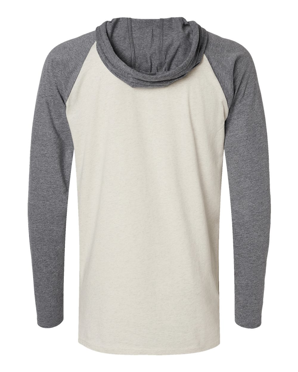 Front View of Natural Heather/ Granite Heather/ Titanium Fine Jersey Hooded Long Sleeve Raglan T-Shirt - 6917