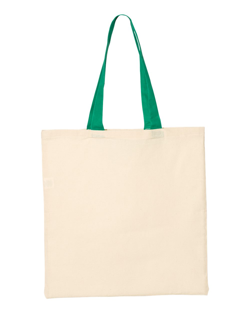 Front View of Natural/ Kelly Economical Tote with Contrast-Color Handles - QTB6000