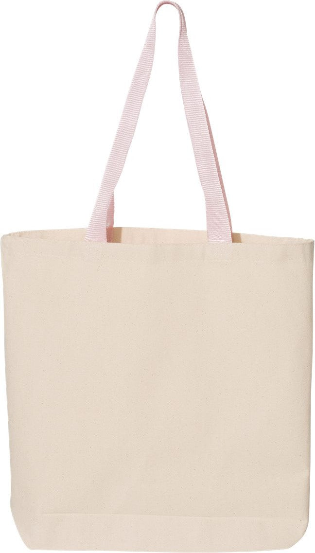 Front View of Natural/ Light Pink 11L Canvas Tote with Contrast-Color Handles - Q4400