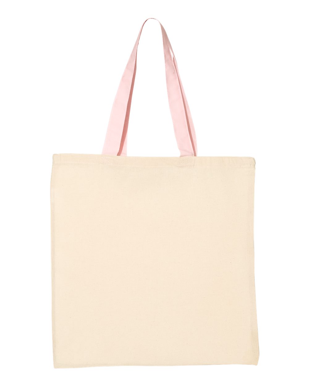 Front View of Natural/ Light Pink Economical Tote with Contrast-Color Handles - QTB6000