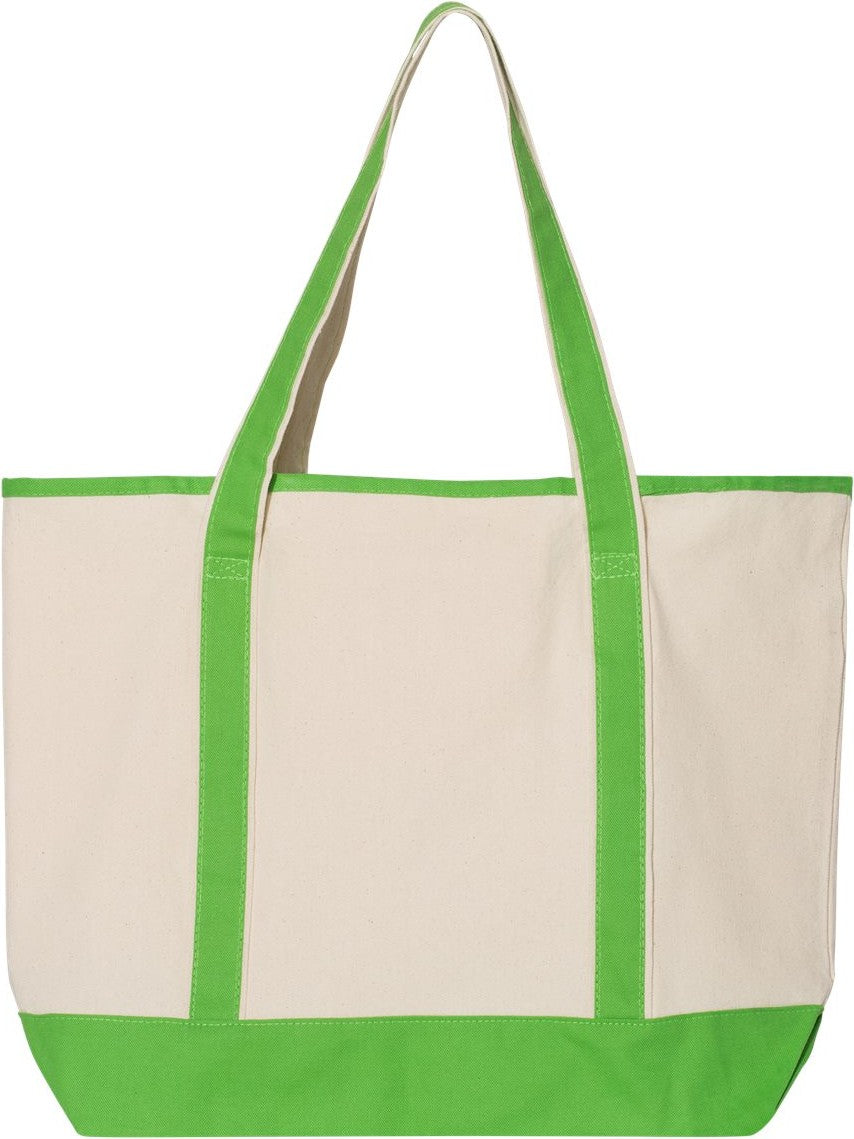 Front View of Natural/ Lime 34.6L Large Canvas Deluxe Tote - Q1500