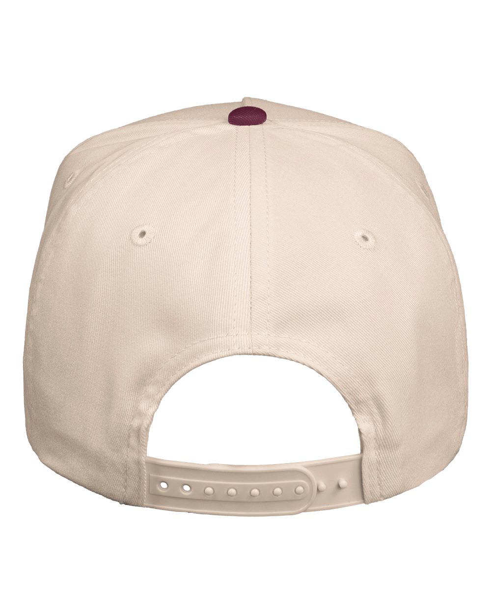 Front View of Natural/ Maroon Five-Panel Twill Cap - 8869