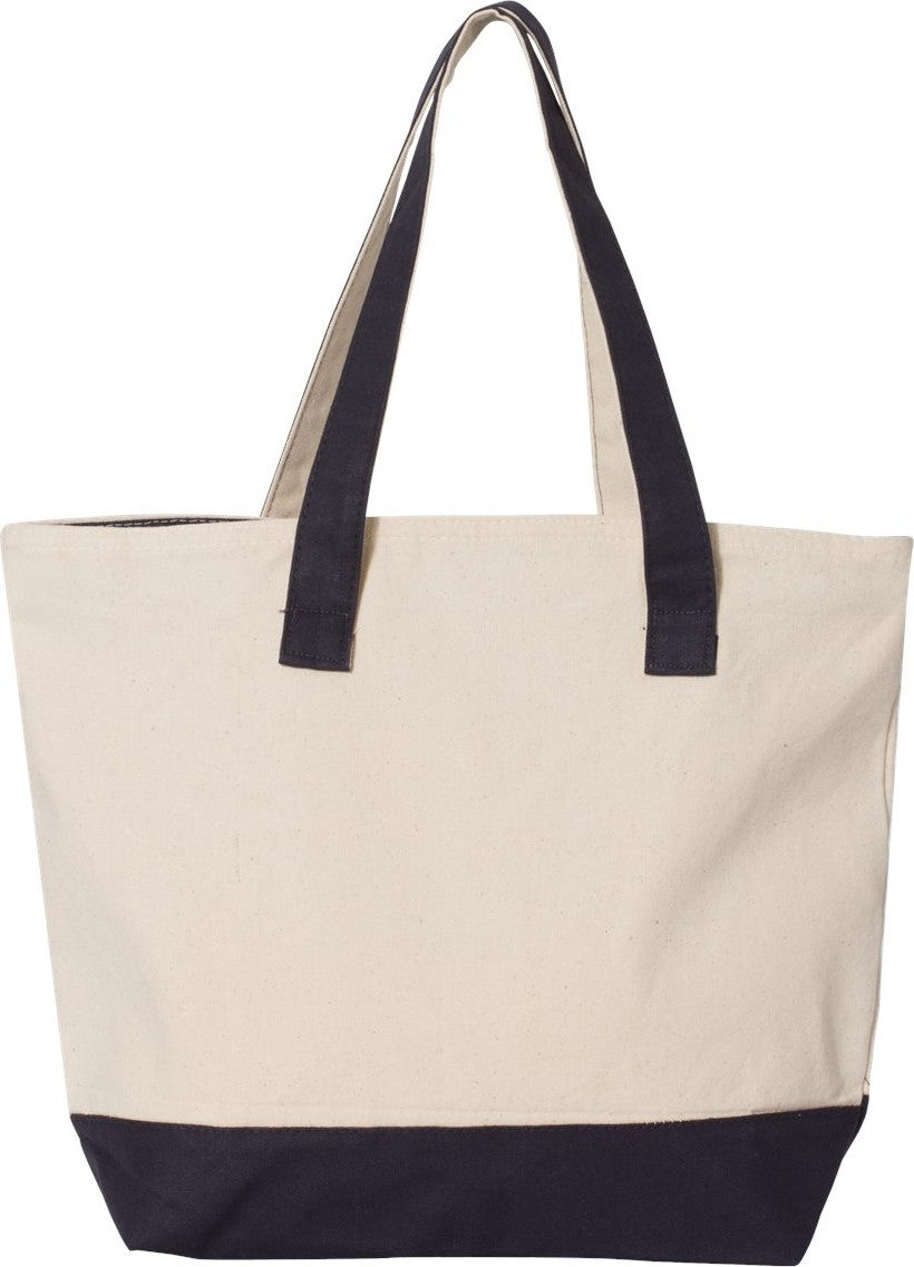 Front View of Natural/ Navy 19L Zippered Tote - Q1300