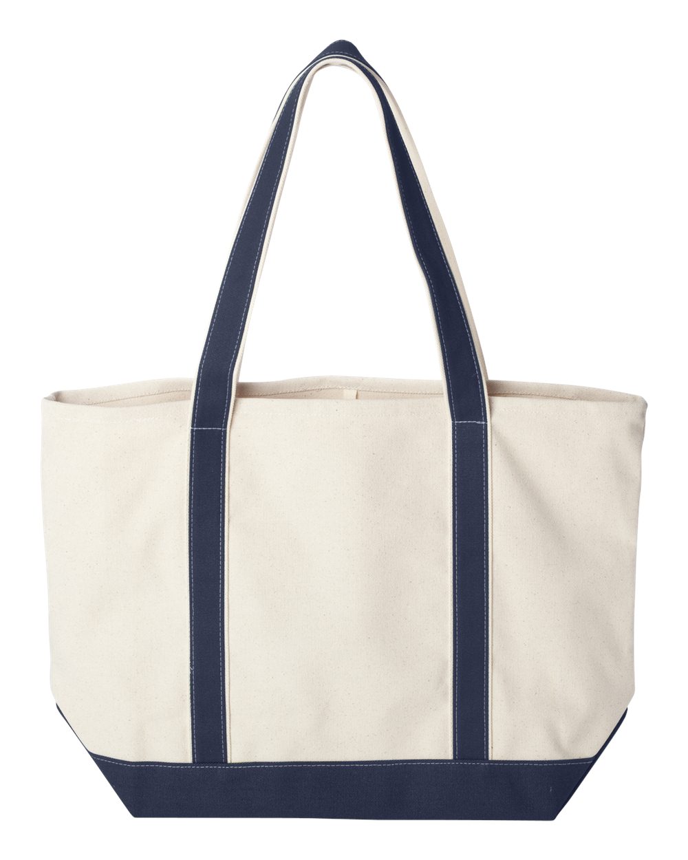 Front View of Natural/ Navy Carmel Classic XL Cotton Canvas Resort Tote - 8872