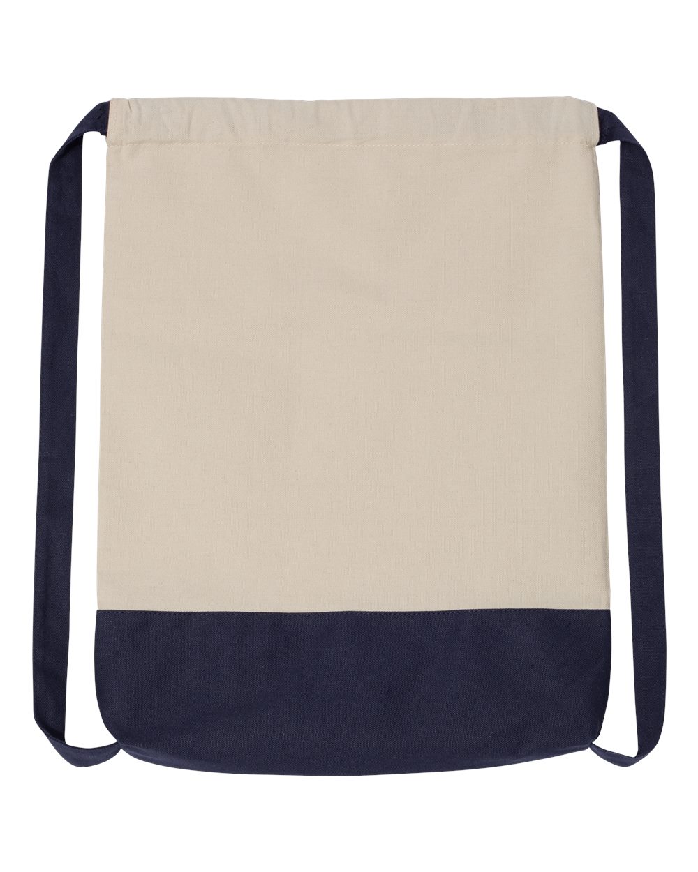Rear View of Natural/ Navy Drawstring Backpack - 8876