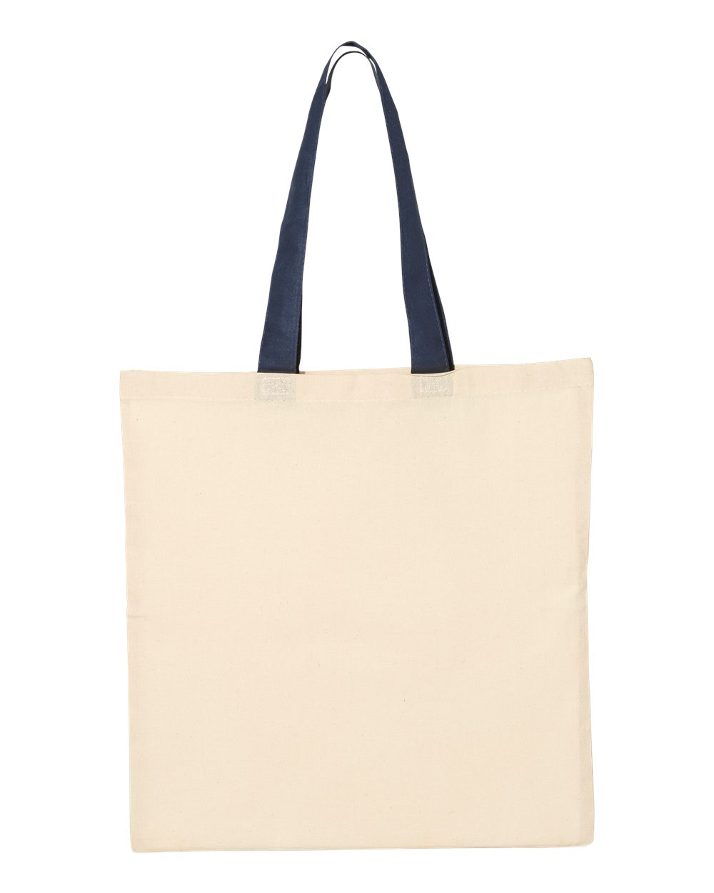 Front View of Natural/ Navy Economical Tote with Contrast-Color Handles - QTB6000