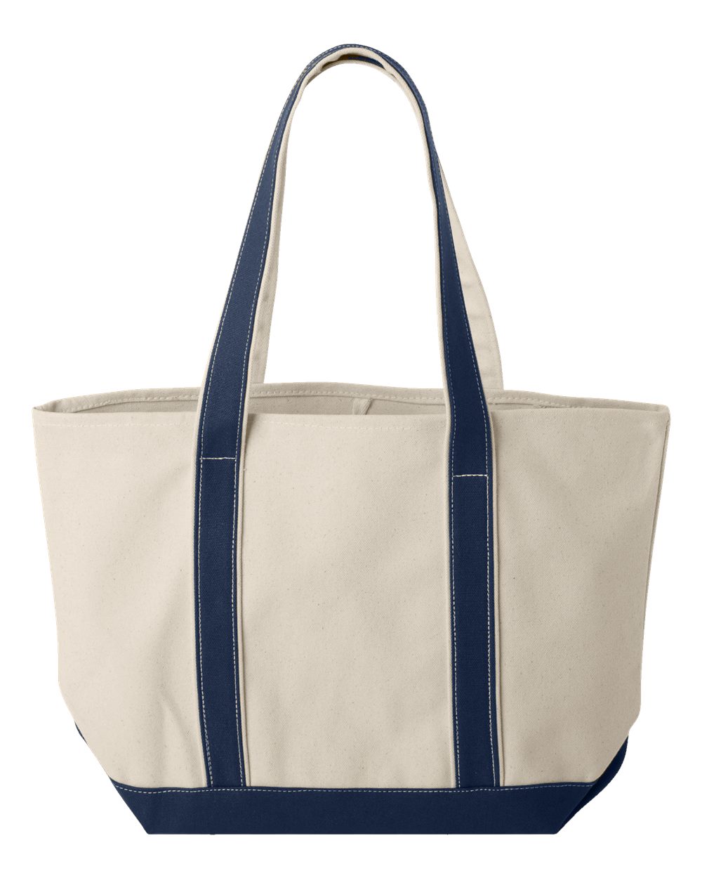 Front View of Natural/ Navy Windward Large Cotton Canvas Classic Resort Tote - 8871