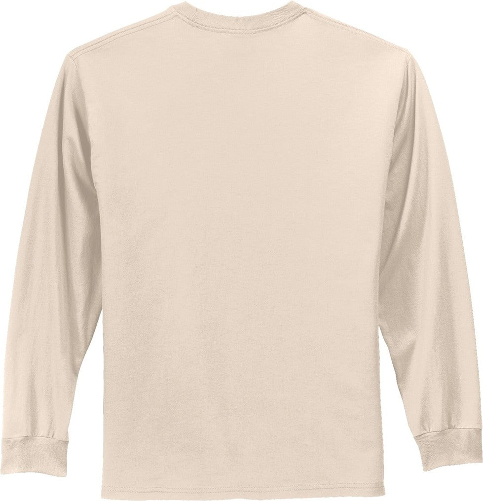 Rear View of Natural Port & Co Long Sleeve Essential Tee. PC61LS