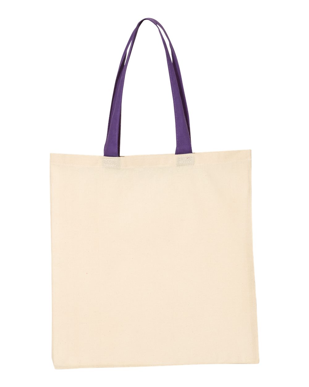 Front View of Natural/ Purple Economical Tote with Contrast-Color Handles - QTB6000