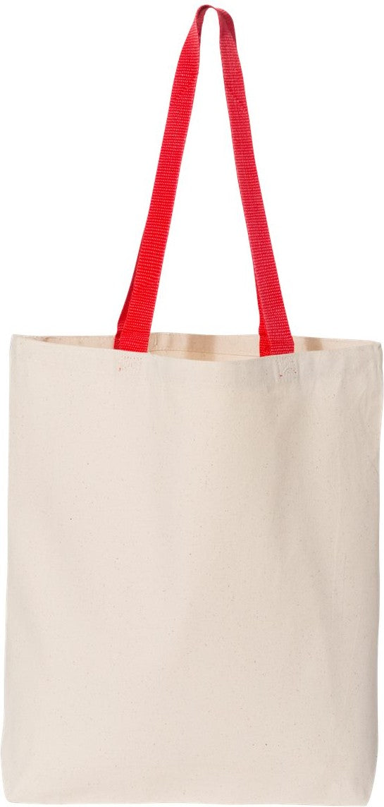 Front View of Natural/ Red 11L Canvas Tote with Contrast-Color Handles - Q4400
