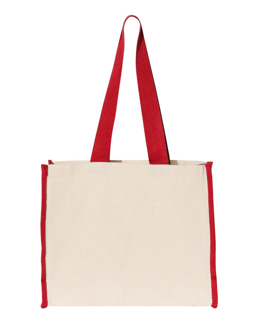 Front View of Natural/ Red 14L Tote with Contrast-Color Handles - Q1100