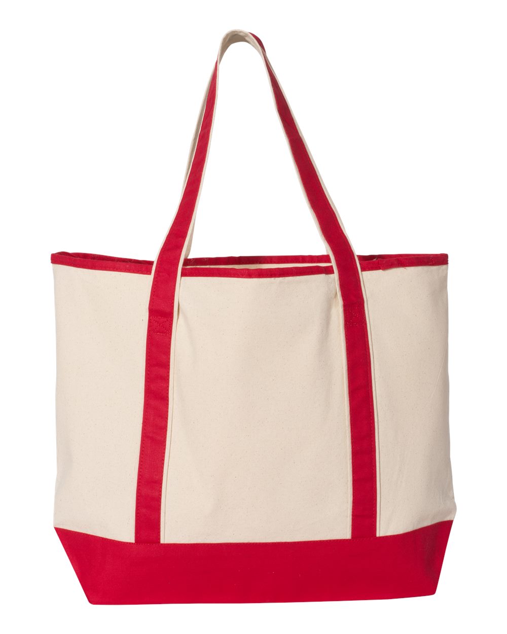 Front View of Natural/ Red 34.6L Large Canvas Deluxe Tote - Q1500