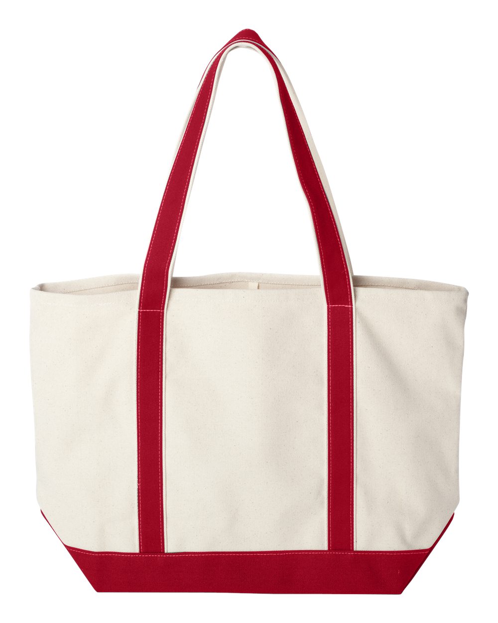 Front View of Natural/ Red Carmel Classic XL Cotton Canvas Resort Tote - 8872