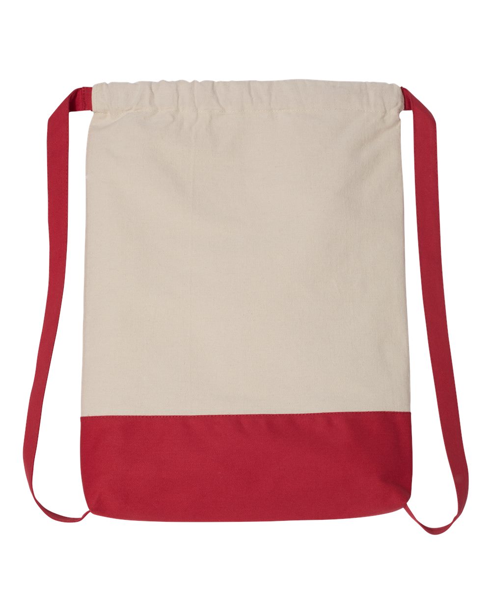 Rear View of Natural/ Red Drawstring Backpack - 8876