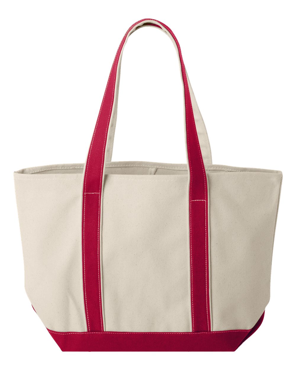Front View of Natural/ Red Windward Large Cotton Canvas Classic Resort Tote - 8871