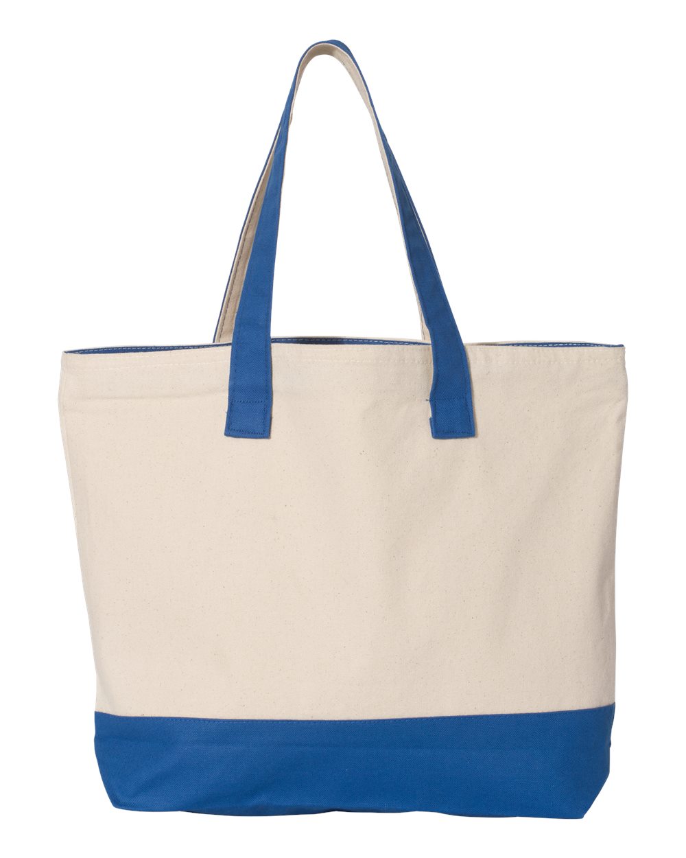 Front View of Natural/ Royal 19L Zippered Tote - Q1300
