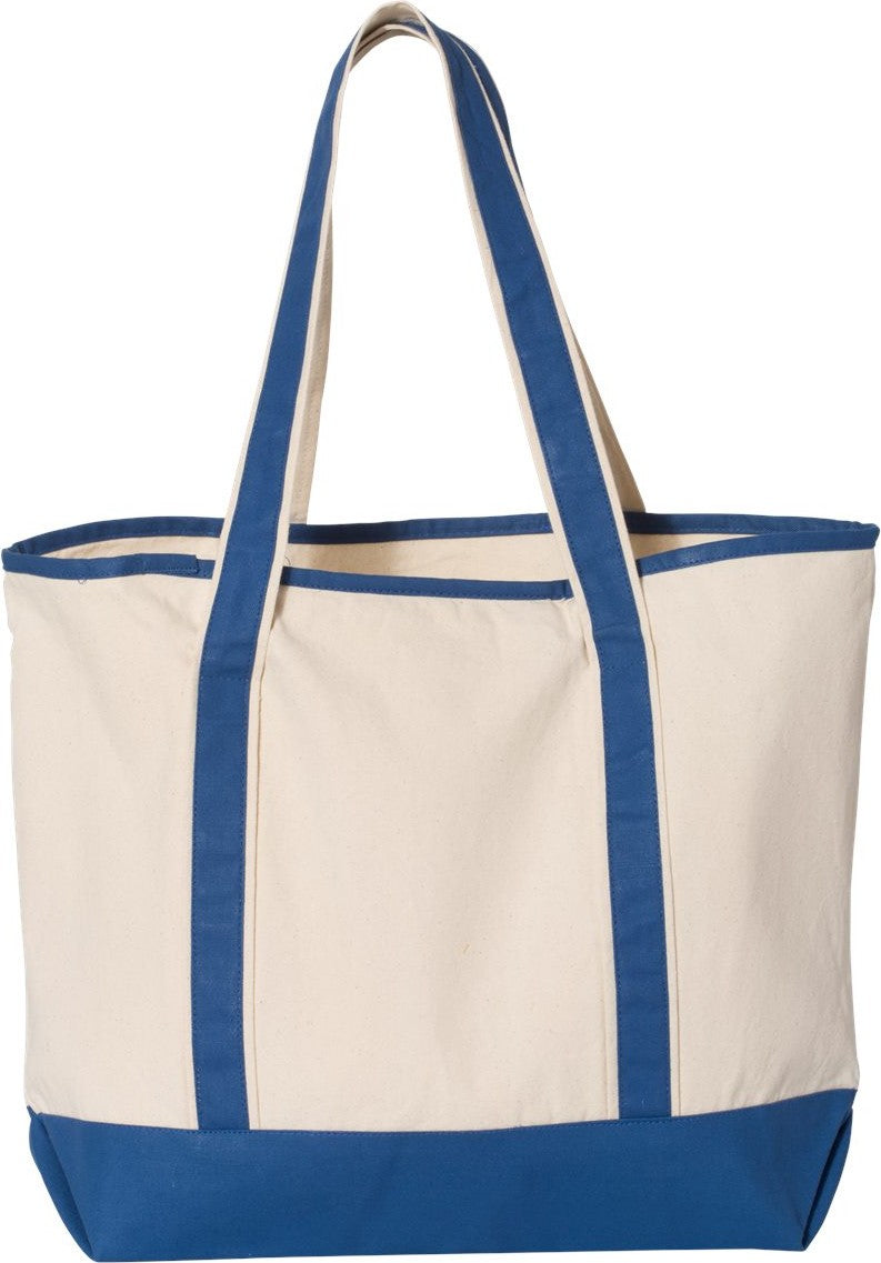 Front View of Natural/ Royal 34.6L Large Canvas Deluxe Tote - Q1500