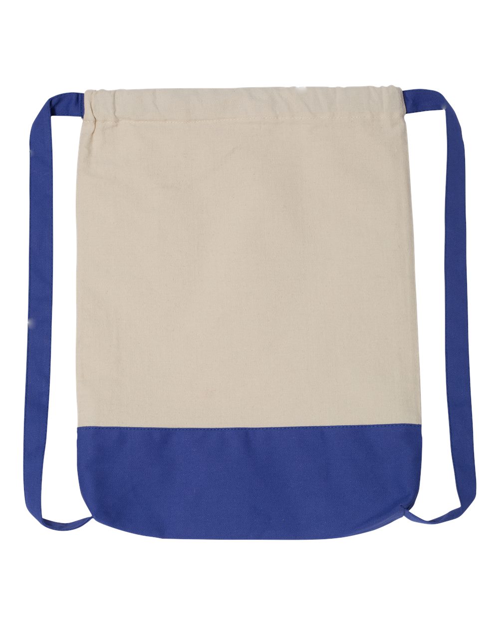 Rear View of Natural/ Royal Drawstring Backpack - 8876